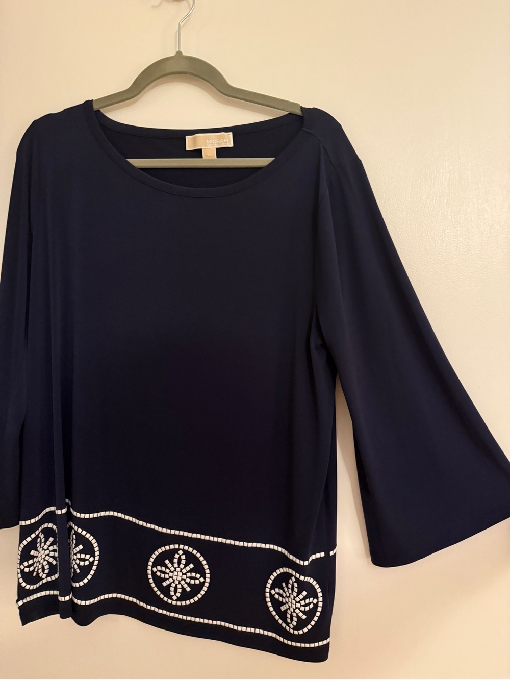 Michael Kors Navy Embellished Hem Bell-Sleeve Tunic